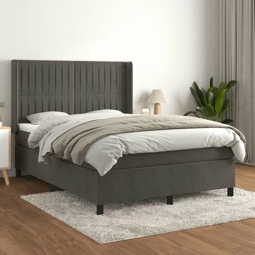  Box spring postelja z vzmetnico temno siva 140x200 cm žamet, (20899430)