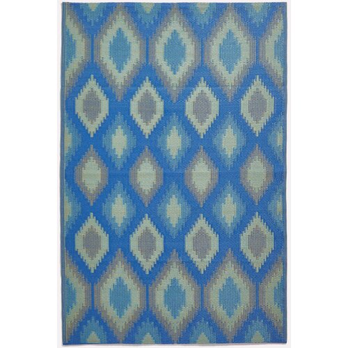 HOMESCAPES Amber Ikat zelena in modra preproga za zunanjo uporabo, 120x180 cm, (20744752) Cene