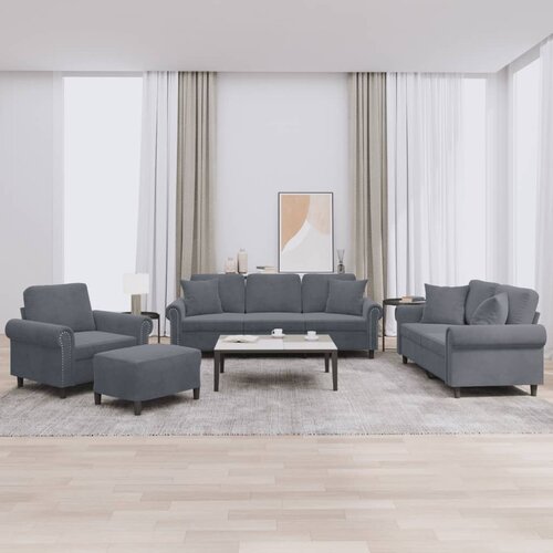  4-dijelni set sofa s jastucima tamnosivi baršunasti Cene