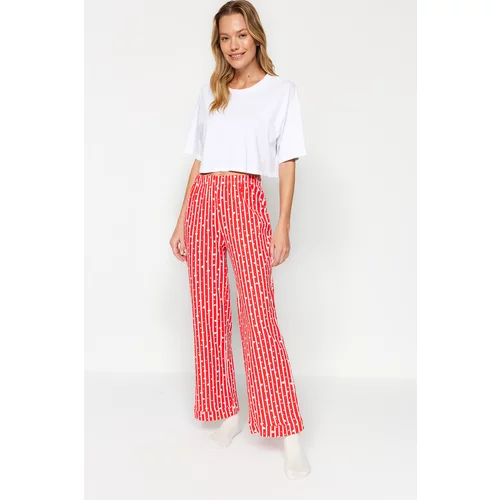 Trendyol Red Striped Cotton Knitted Pajama Bottoms Red Striped Single Jersey Knit Pajama Bottoms