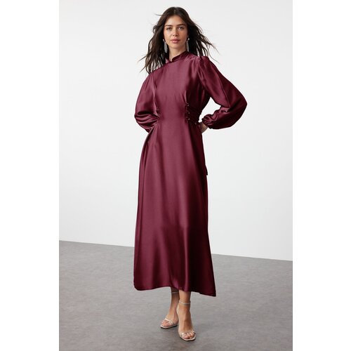 Trendyol Claret Red Waist Satin Evening Dress Slike