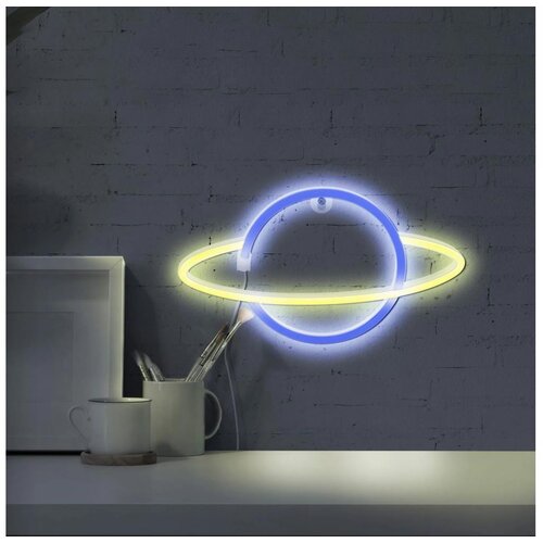 LED neonska zidna dekoracija PLANET LED/3W/3xAA USB plava/žuta Cene