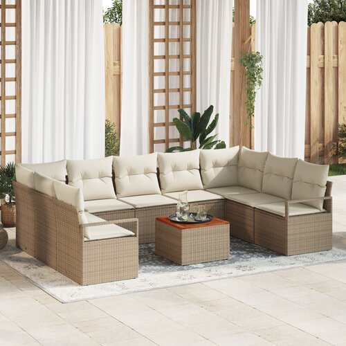vidaXL Set sofa za vrt od 10 komada s jastučićima Bež Poli Ratan Akacija Cijene