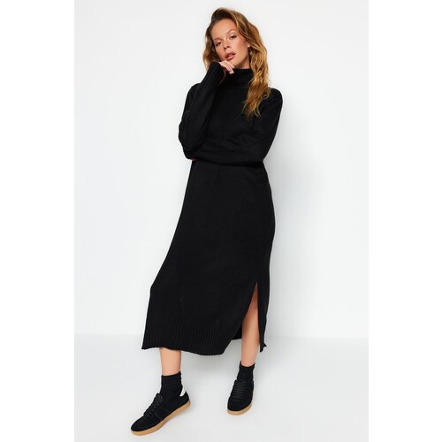 Trendyol Black Wide Fit Midi Sweater Turtleneck Dress Slike