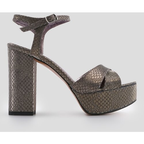 Marjin Women's Platform Heel Evening Dress Shoes Thick Heel Hider Platinum Slike