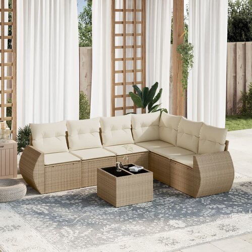 vidaXL 7-dijelni set vrtnih sofa od poliratana s jastucima bež Cijene