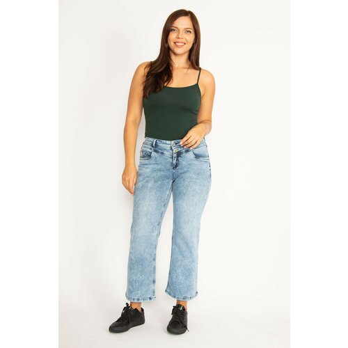 Şans Women's Large Size Blue Lycra 5 Pocket Jeans Slike