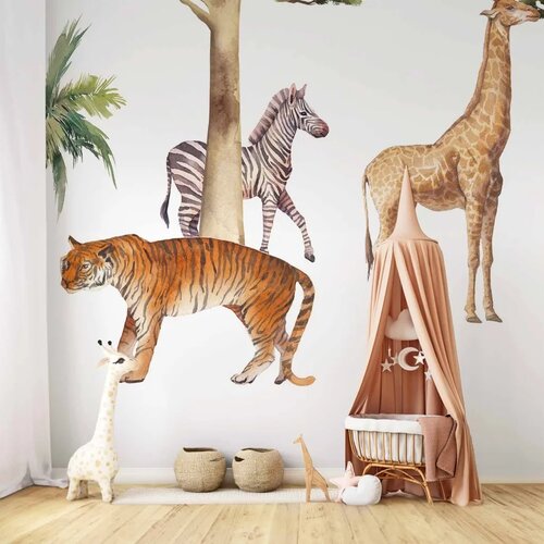  Foto tapeta - Jungle Animals on White Background Made With Watercolour Technique 490x350 Samoljepljiva Cene