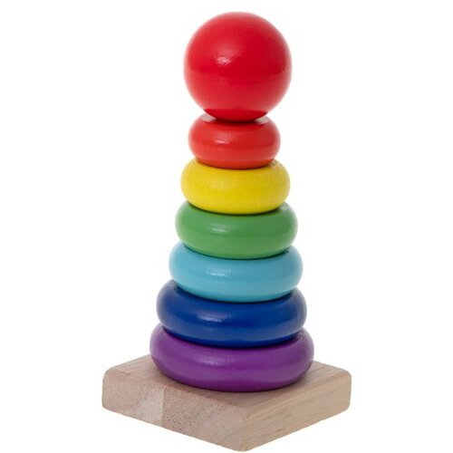 Montessori drvena piramida &amp;scaron;arenih obruča 13cm Slike
