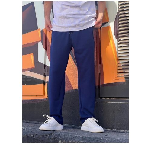 Dewberry 63521 Elastic Waist Mens Baggy Pants-NAVY BLUE Slike