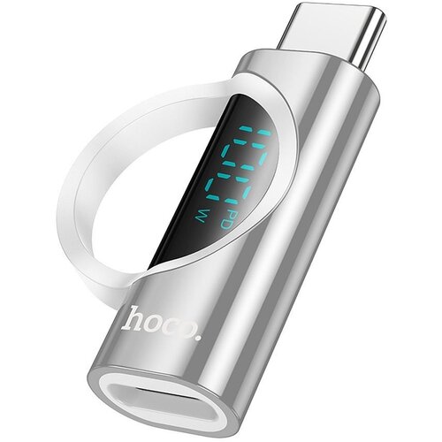 Hoco adapter type c (mu&amp;scaron;ki) na type c (ženski) sa digitalnim displejem 5A 100W UA32 srebrni Slike