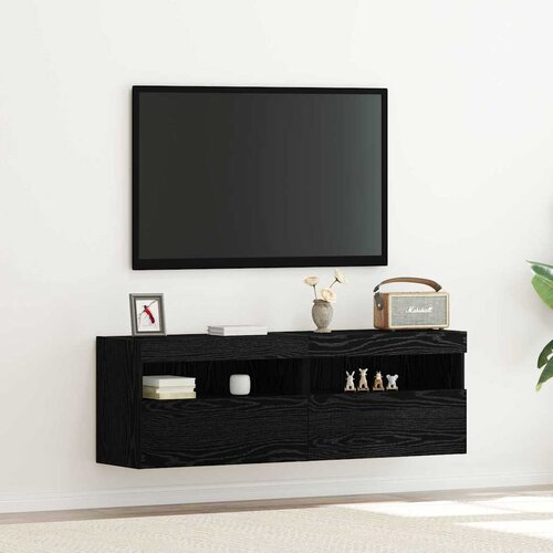 TV zidni ormar s LED svjetlima 2 pcs Crni hrast 60 x 30 x 40 cm Cijene
