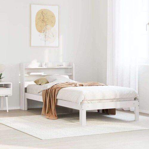 VidaXL Posteljni okvir z vzglavjem bel 100x200 cm trdna borovina Slike