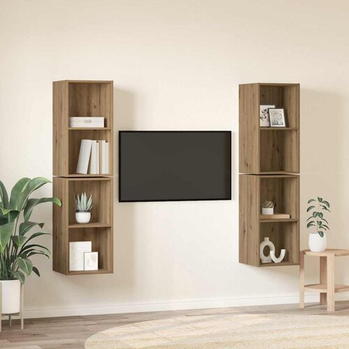  Set TV komoda 4 kom. Umjetnički hrast Konstruirano drvo Slike