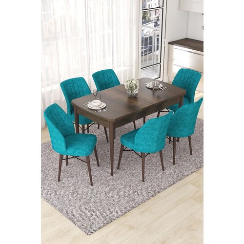 Hanah home set trpezarijski sto i 6 stolica nef, tirkizno-braon Cene