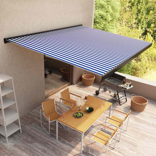 vidaXL motorizirana kasetna tenda 350x250 cm modra in bela Cene