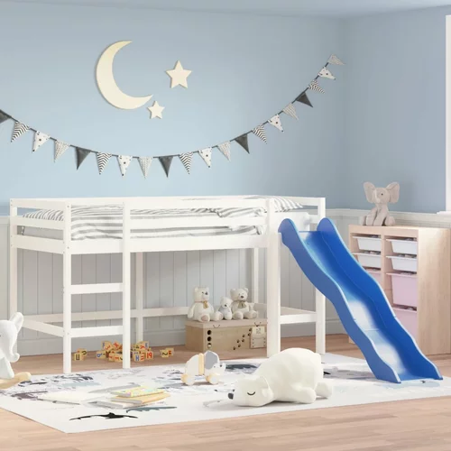 vidaXL Dječji krevet na kat s toboganom bijeli 90x200 cm od borovine