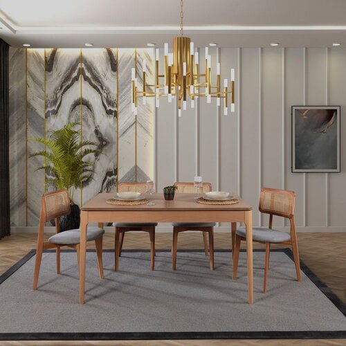 Hanah home Albero150 Natural Extendable Dining Table & Chairs Set (5 Pieces) Cene