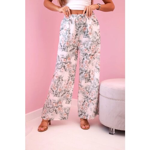 Kesi Włoski Women's wide-leg trousers with floral print dark mint Cijene
