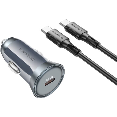Borofone BZ26 avtopolnilec PD 30W USB-A QC 3.0 s kablom Type C - Type C 1m - črn Cene