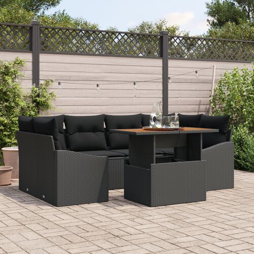 VidaXL 7-dijelni set vrtnih sofa s jastučićima crna poli ratan Slike