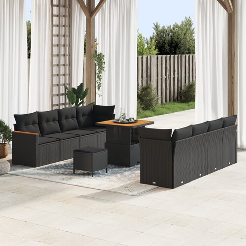 vidaXL 11-dijelni set vrtnih sofa s jastučićima crni poli ratan akacija, 3-dijelni set vrtne blagovaonice s jastučićima crni poli ratan akacija Cijene