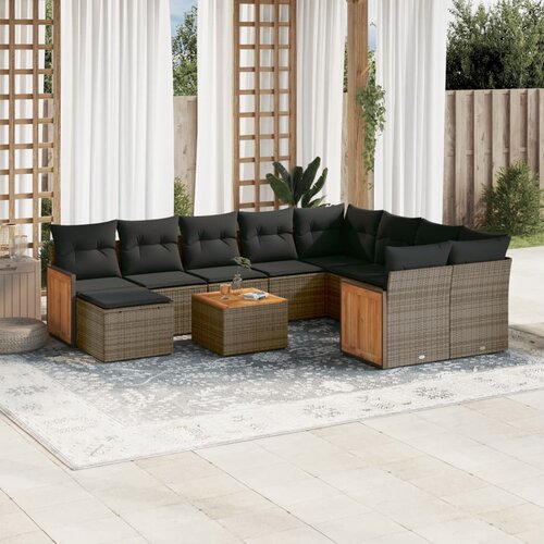 vidaXL 11-dijelni set vrtnih sofa od poliratana s jastucima sivi Cijene