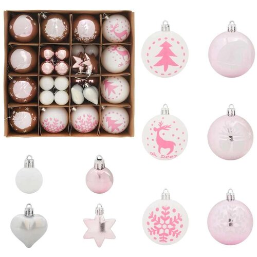 VidaXL Set Božićnih Ukrasnih Kuglica 40 pcs Bijela i roza Slike