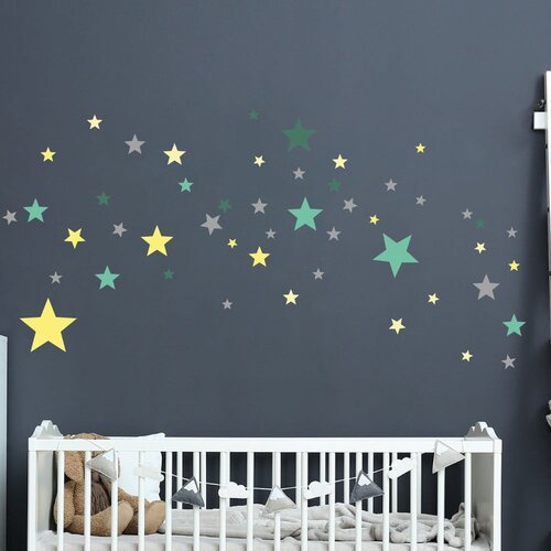 Ambiance Komplet 50 stenskih nalepk Stars Green and Yellow Cene