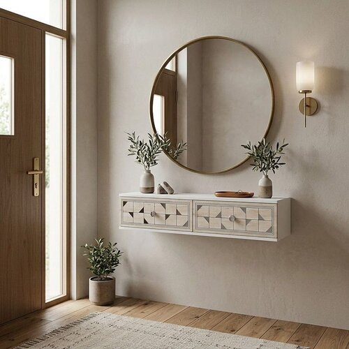 Hanah home komoda Moka 120, 120 cm, bela / travertin / srebrna Cene