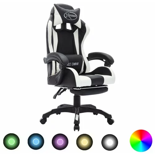  Igraća stolica s RGB LED svjetlima bijelo-crna od umjetne kože