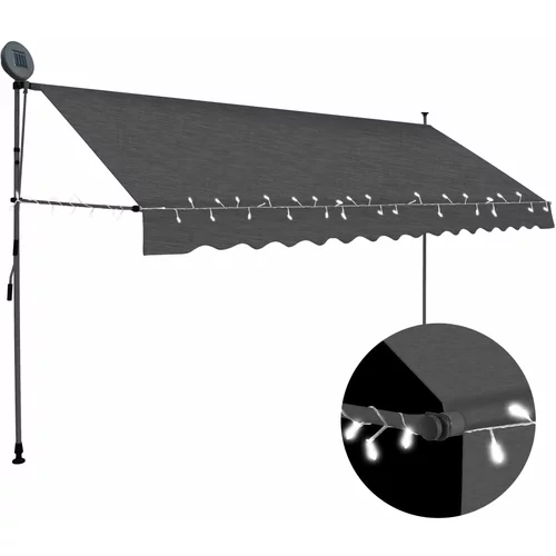 vidaXL Ročno zložljiva tenda z LED lučmi 350 cm antracitna