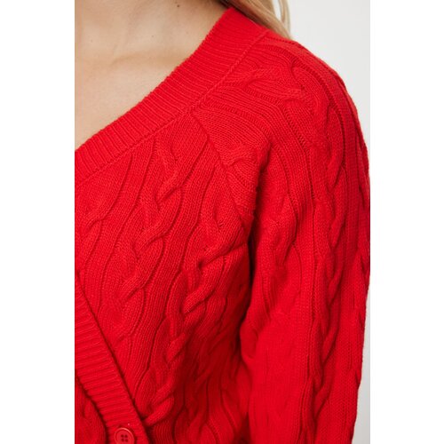 Trendyol Red Asymmetric Button Detailed Knitwear Cardigan Cene