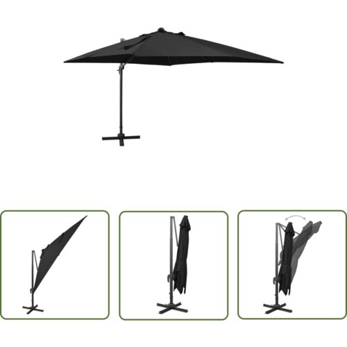  The Living Store Vrtni senčnik z LED lučkami črn 300 cm - Previsni Senčnik, (21743101) Cene