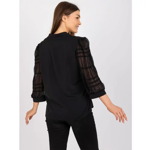 Fashion Hunters Black, loose-fitting formal blouse with 3/4 sleeves