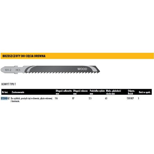 Dewalt Blade za Jigsaw 116x2,5 mm t301BCP les /5 psov., (21106857) Slike