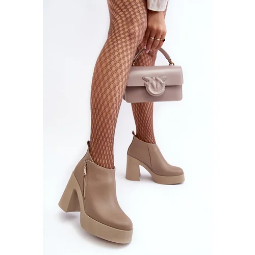 Zazoo Women's Boots On Massive Heel With Zipper 1755 Beige