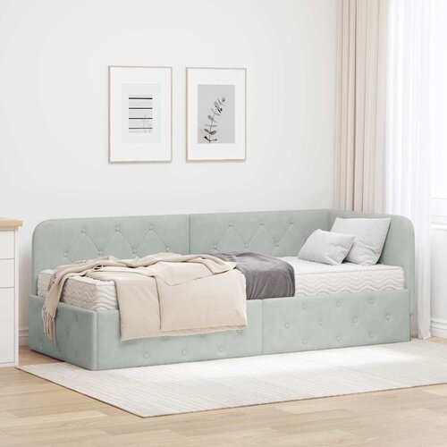 vidaXL Kotna postelja z vzmetnico Svetlo siva 80 x 200 cm Žamet Cene