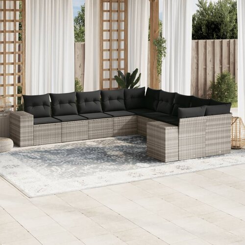 vidaXL 10-dijelni set vrtnih sofa poliratan s jastucima svijetlosivi Cijene