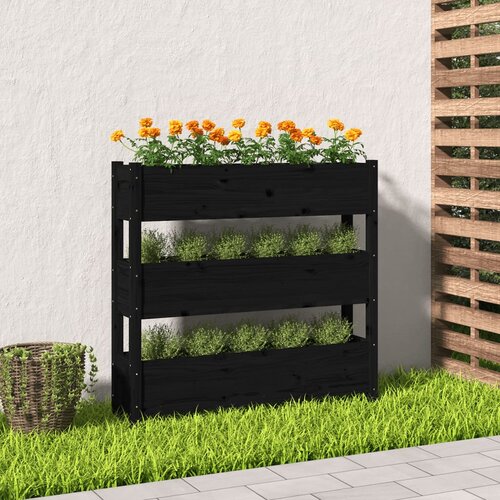 vidaXL visoka greda črna 112x25x104,5 cm trdna borovina Cene