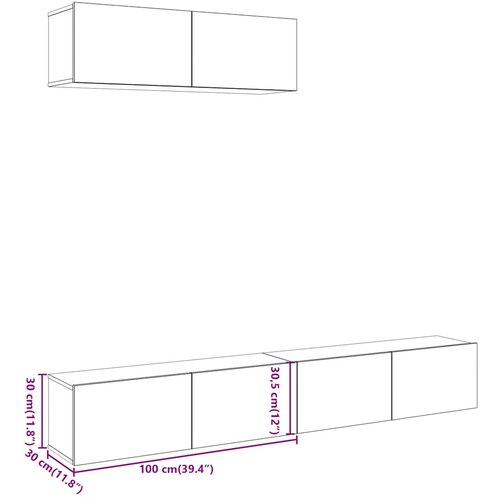  3-dijelni zidni set TV ormarića staro drvo 100x30x30 cm Slike