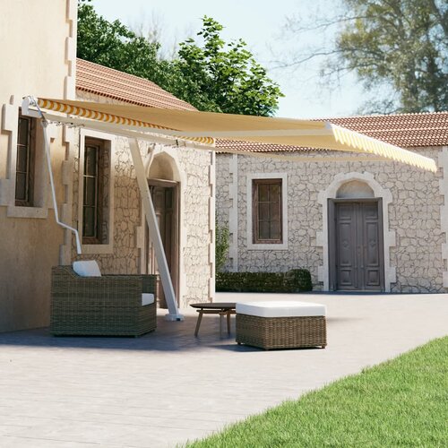 vidaXL Prostostoječa avtomatska tenda 400x300 cm rumena/bela Cene