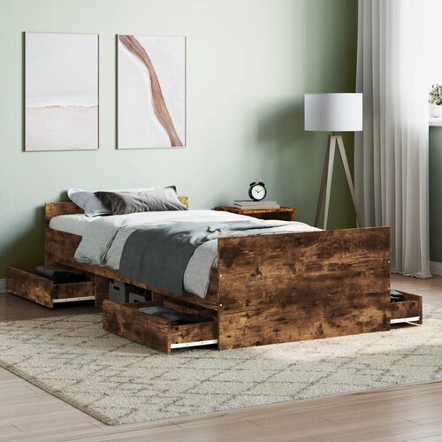  The Living Store Posteljni okvir z vzglavjem in vznožjem dim. hrast 100x200 cm - Posteljni Okvir, (21525272) Cene