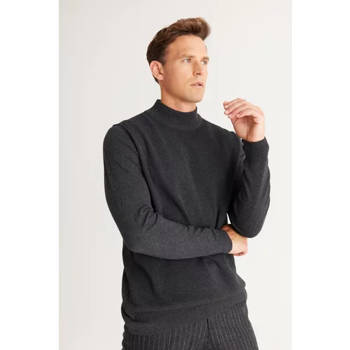 ALTINYILDIZ CLASSICS Men's Smoked Standard Fit Normal Cut Half Turtleneck Cotton Knitwear Sweater.