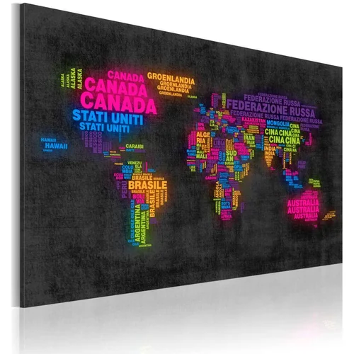  Slika - The map of the World - Italian names of countries 120x80