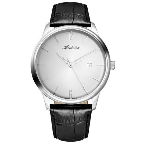 Adriatica muški srebrni elegantni ručni sat sa crnim kožnim kaišem Slike
