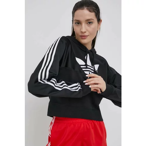Adidas Dukserica Adicolor za žene, boja: crna, s kapuljačom, s tiskom, HC7050-BLACK