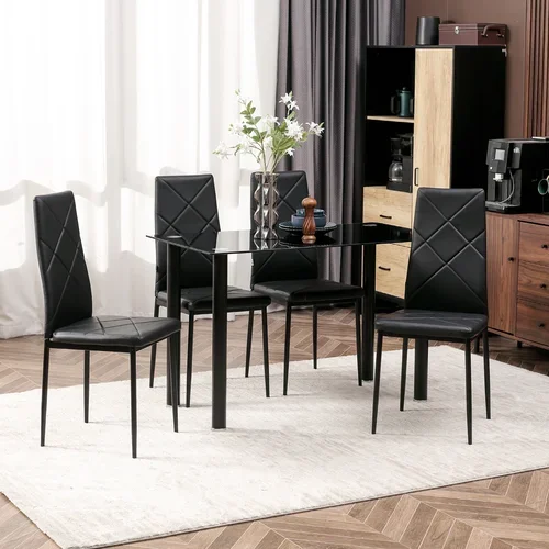 HOMCOM Komplet 4 jedilnih stolov z visokim naslonjalom, moderni stoli iz umetnega usnja in jekla za kuhinjo in dnevno sobo, 41x50x97 cm, črni, (20745152)
