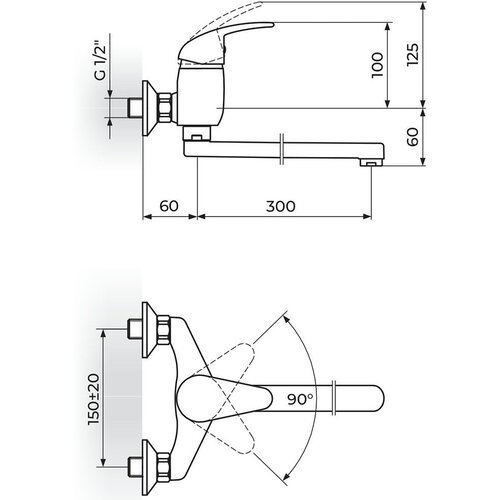 Rosan baterija za sudoperu lavabo KING izliv 300mm J321030 ROS031 Slike