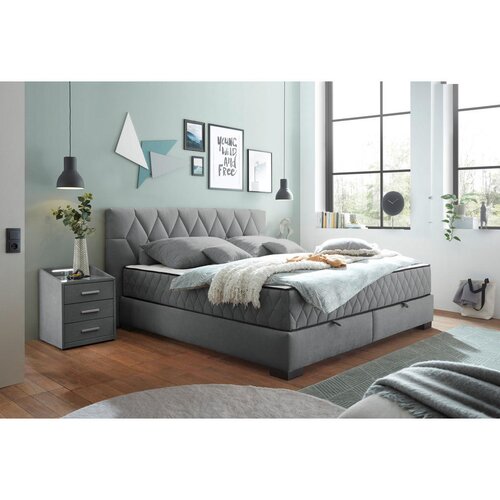 MID.YOU POSTELJA Z VZMETNICO 180 cm x 200 cm , tekstil, leseni material antracit Slike